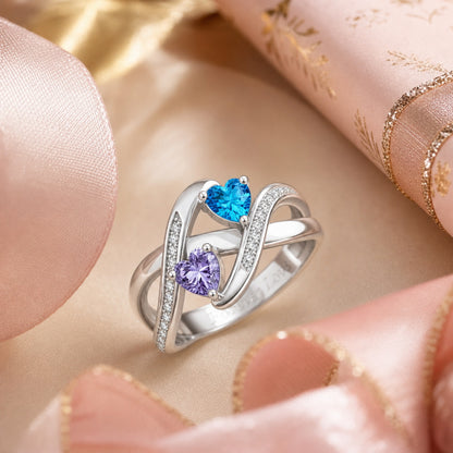 Custom two heart birthstone promise ring lifestyle view