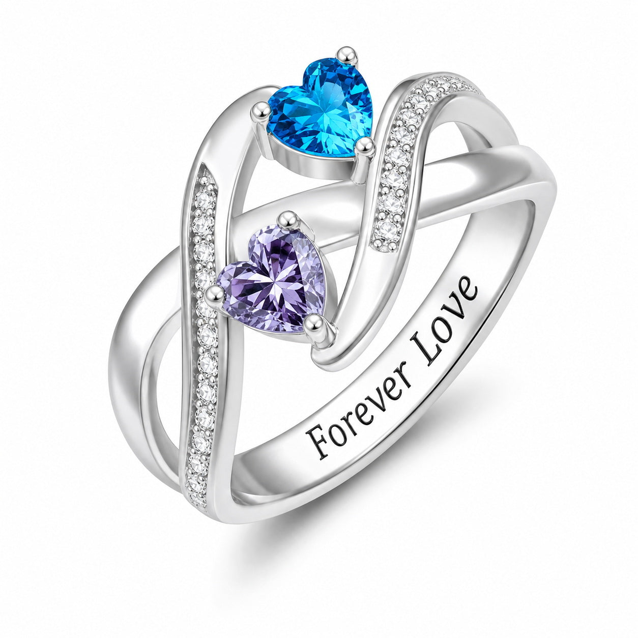 Custom two heart birthstone promise ring main view