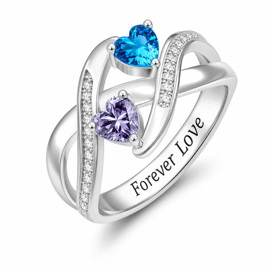 Custom two heart birthstone promise ring main view