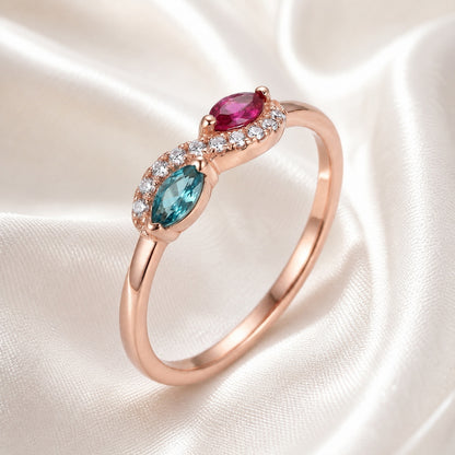 Custom two marquise birthstone vine ring styled view