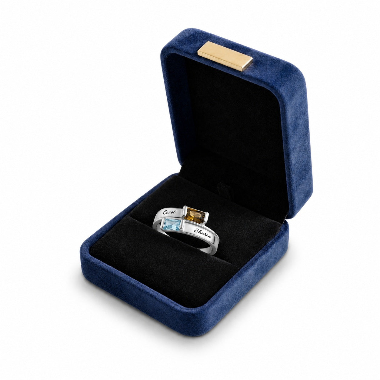 Custom custom-two-name-birthstone-bar-ring gift box presenta
