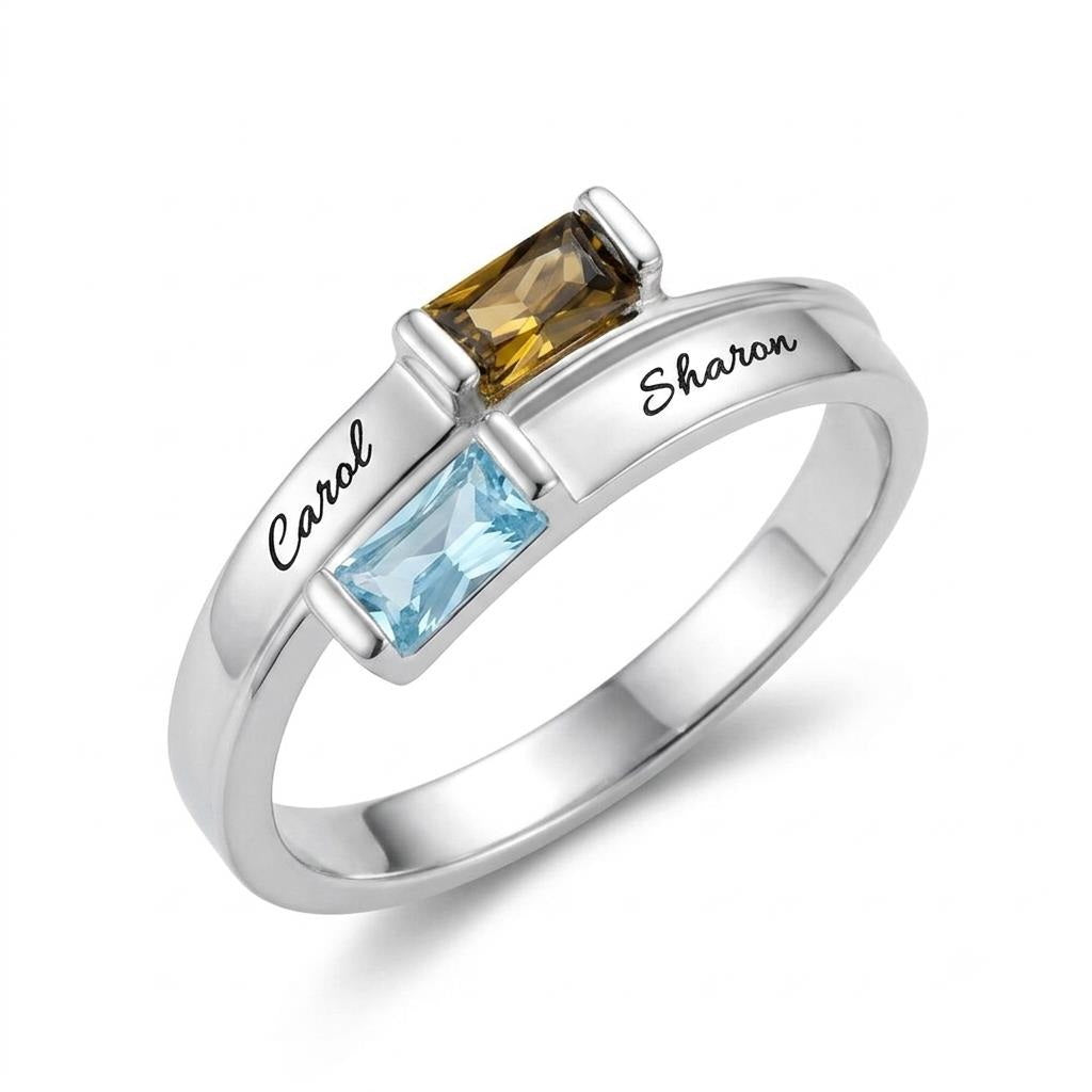 Custom custom-two-name-birthstone-bar-ring main product view