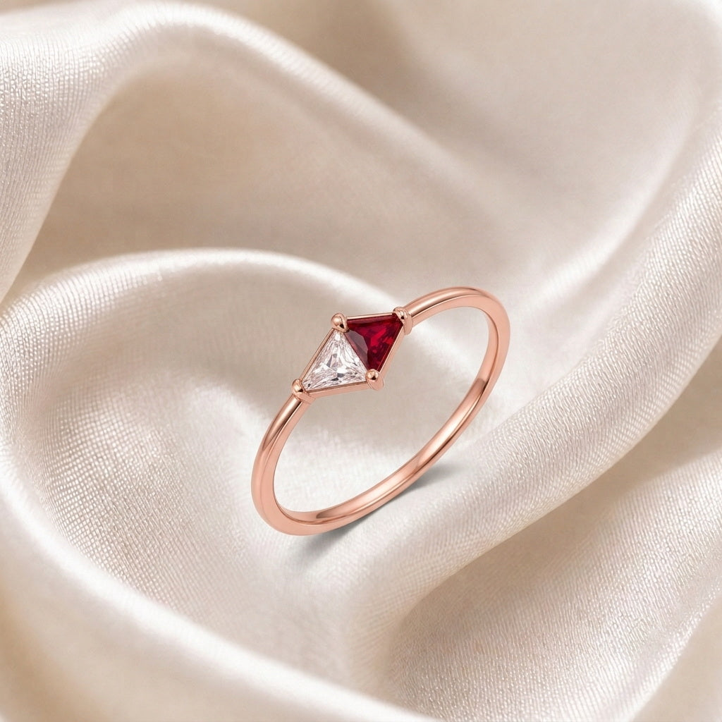 Custom two stone geometric personalized open ring side view