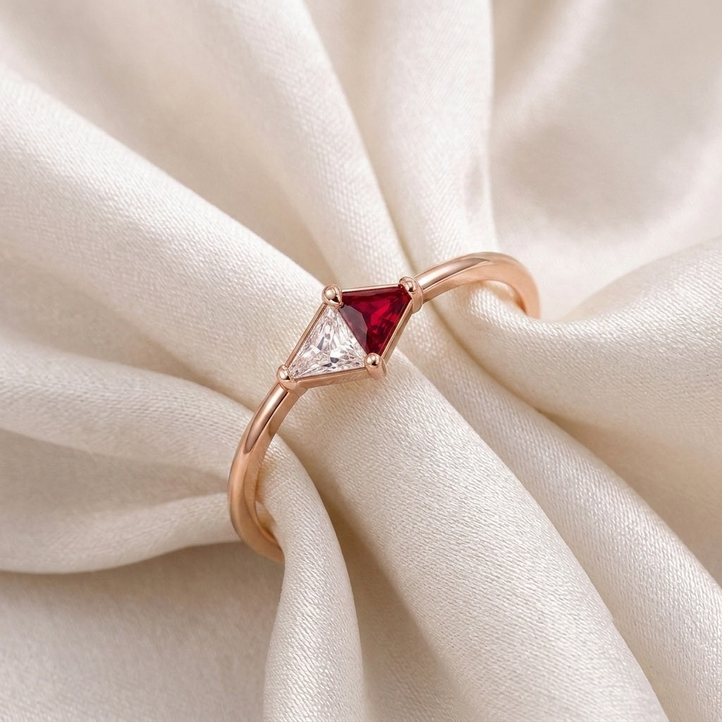 Custom two stone geometric open ring styled view ring