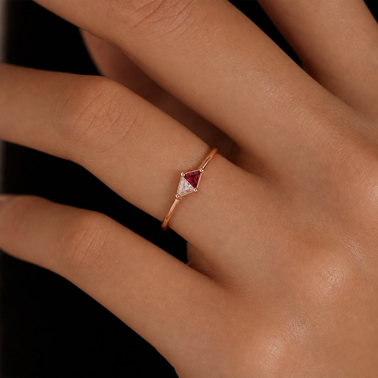 Custom two stone geometric open ring worn on hand ring