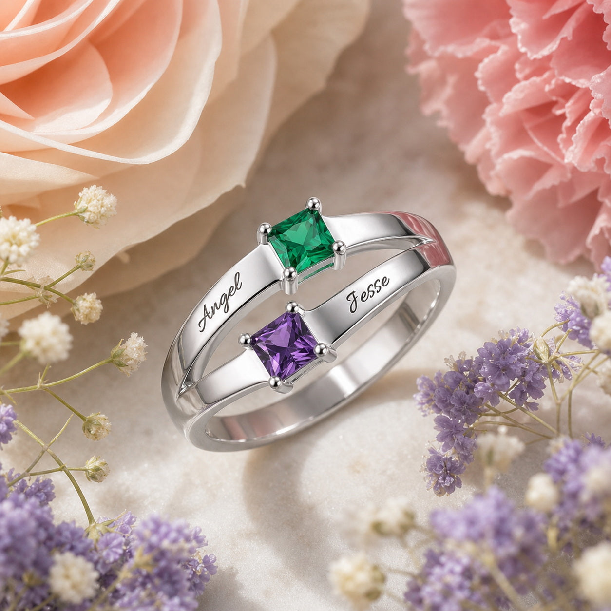 Custom Two Stone Ring lifestyle view custom jewelry