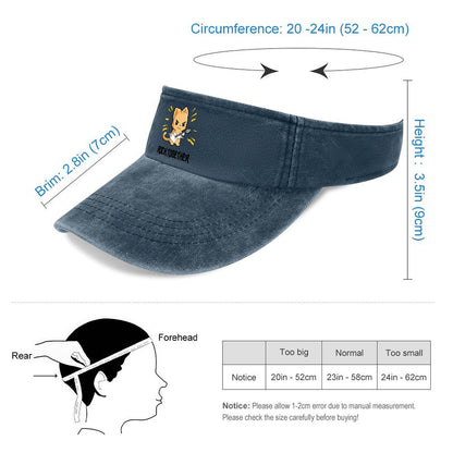 Custom Visor Hat size chart and measuring guide for adjustable fit.