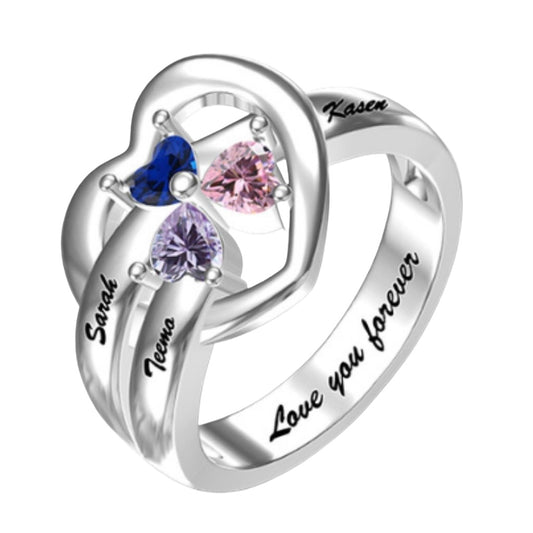 Custom winged heart birthstone name ring main jewelry view
