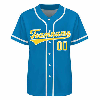 Custom Women Baseball Mid Blue Jersey with stitched team name and number.