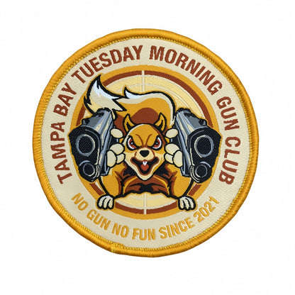 Custom Woven Patch for Gun Club uniform, featuring personalized squirrel logo design.