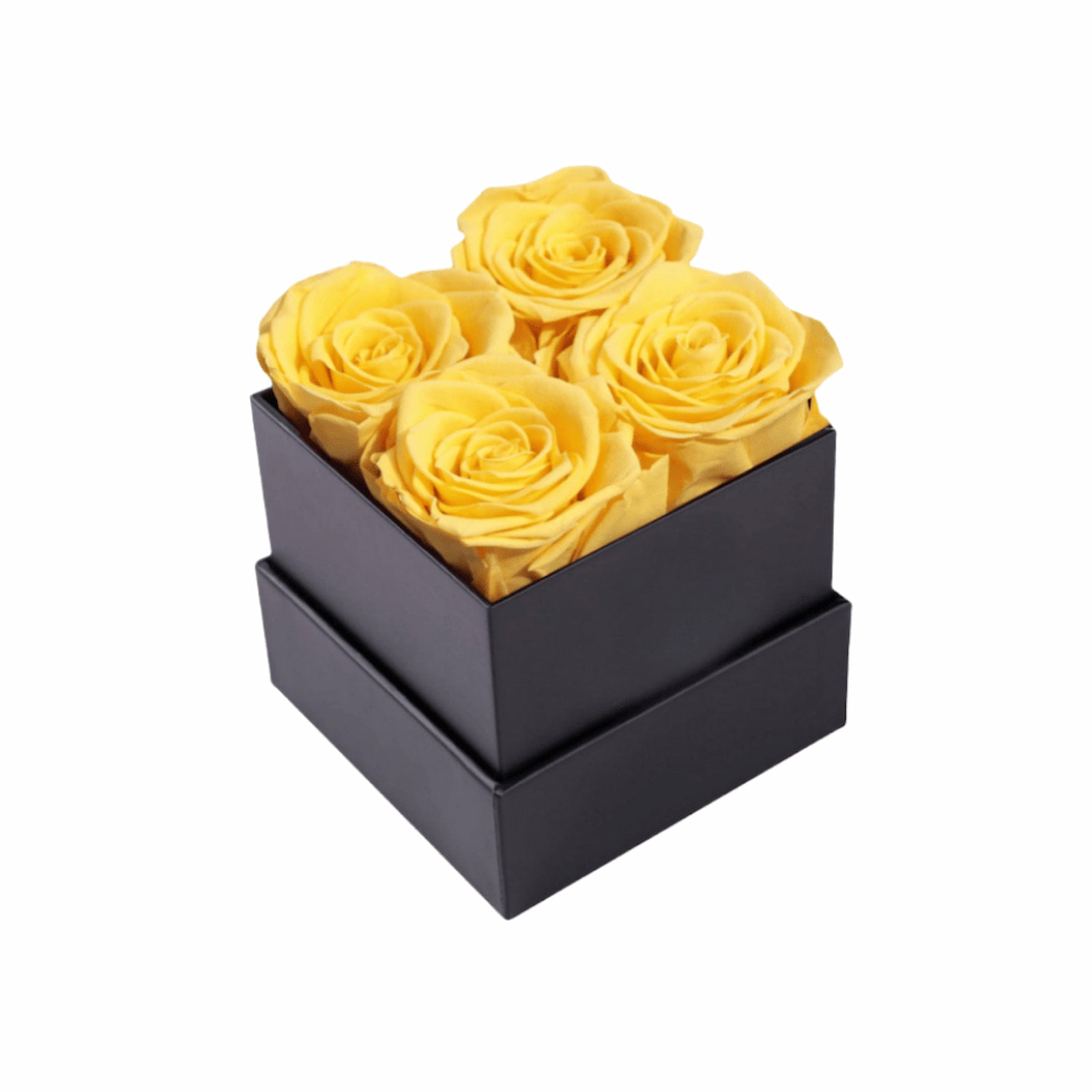 Custom Yellow Infinity Roses In Black Square Box.