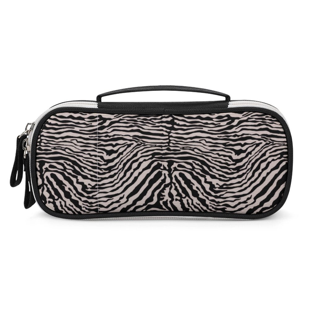 Custom zebra print pencil case with handle, large capacity, perfect for school supplies.