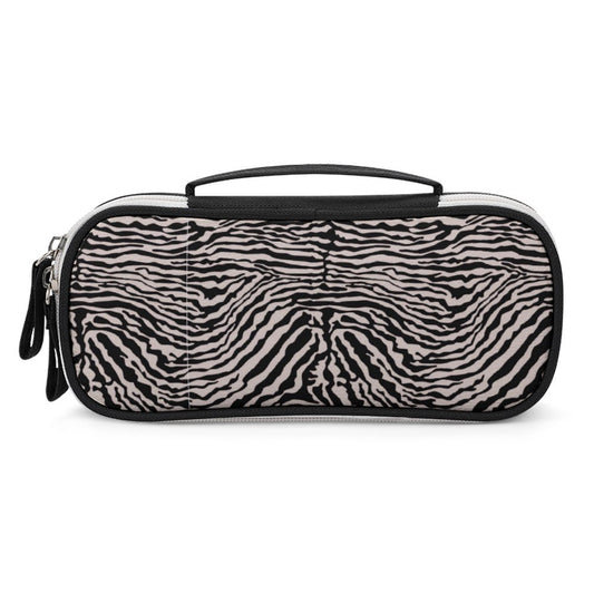 Custom zebra print pencil case with handle, large capacity, perfect for school supplies.