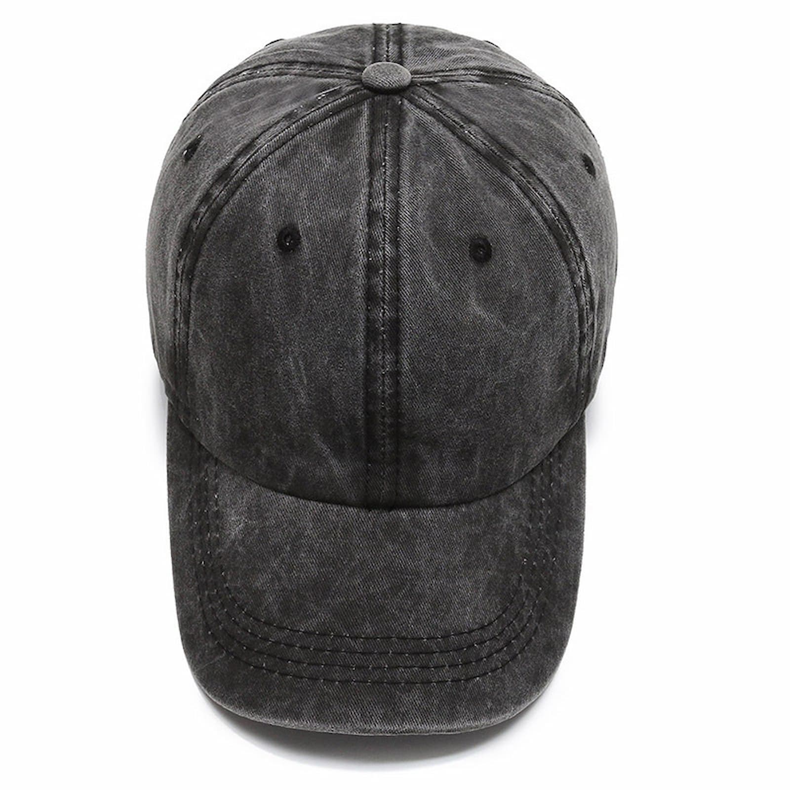 Front view of unstructured black cotton dad hat. Blank cap ready for custom logo design & team branding.