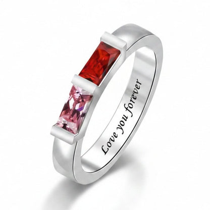 Custom baguette birthstone couple band ring main jewelry vie