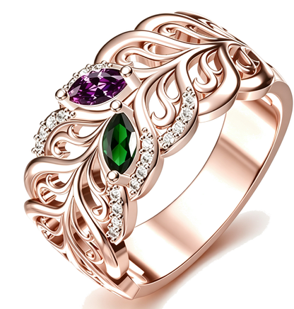 Custom filigree family birthstone ring finish view jewelry v