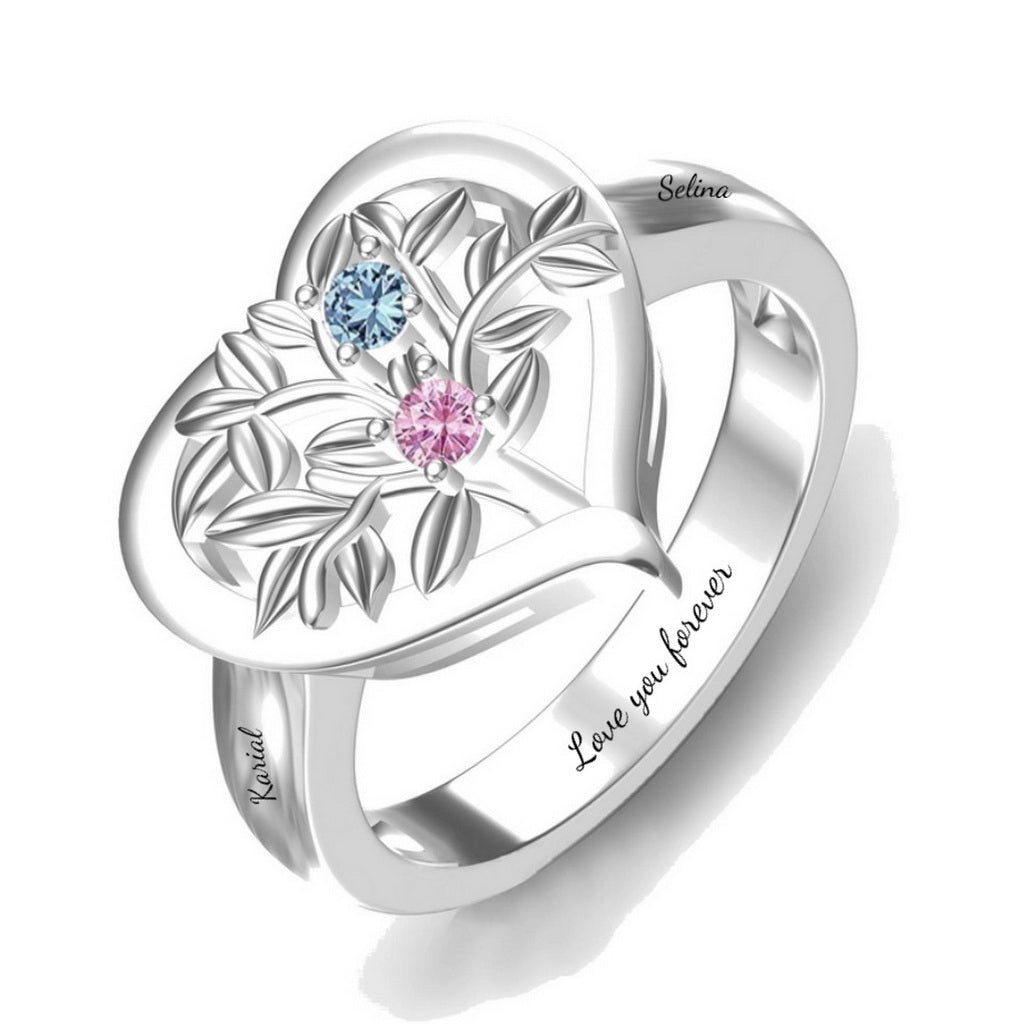 Custom floral heart keepsake ring main jewelry view