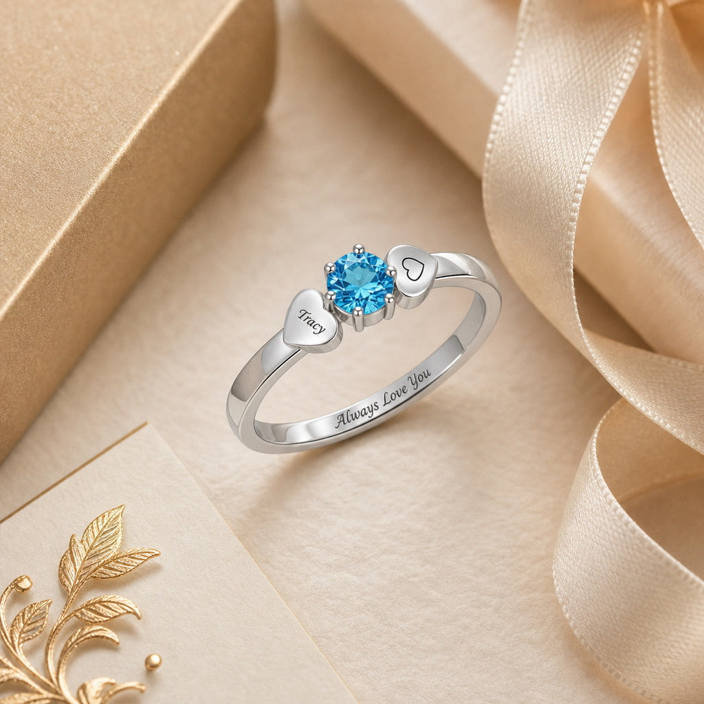 Custom heart birthstone promise ring fabric detail jewelry v