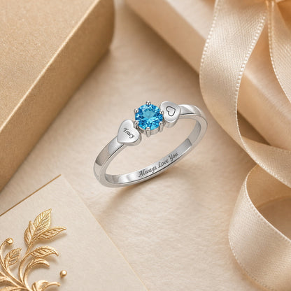 Custom heart birthstone promise ring fabric detail jewelry v