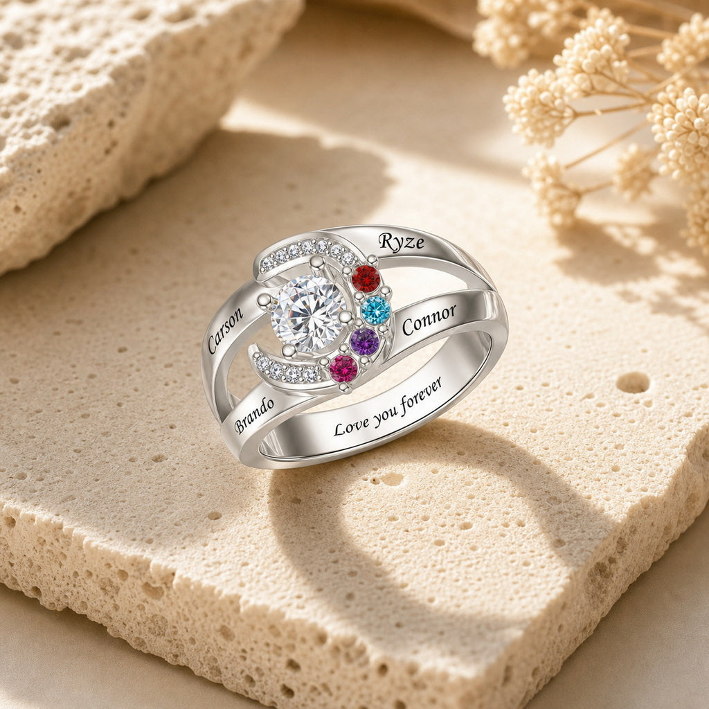 Custom family split band birthstone ring stone display jewel