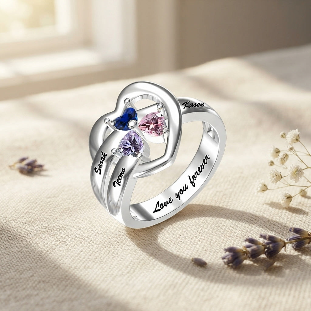 Custom winged heart birthstone name ring lifestyle jewelry v