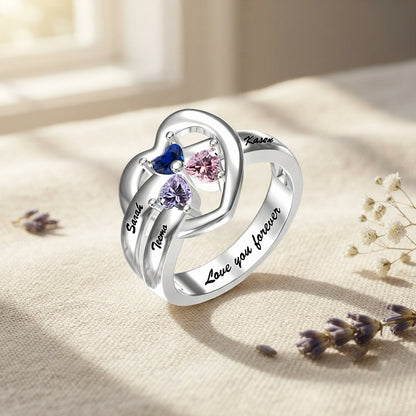 Custom winged heart birthstone name ring lifestyle jewelry v