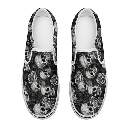 Unisex Skulls Print Canvas Shoes for Men Women Slip on Fashion Sneakers Custom Shoes