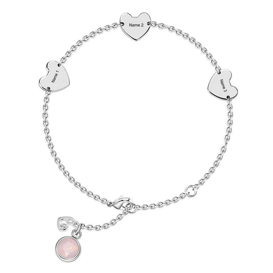 Personalzied Hearts Charm Bracelet for Women Girls S925 Silver Bracelet Adjustable Clover Link Bracelets Jewelry Lucky Gift for Her