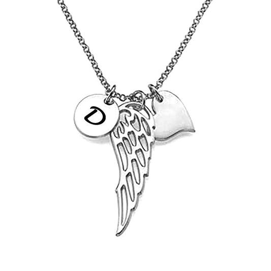 Angel Wing Necklace Personalized 925 Sterling Silver Monogram Initial  Necklace Mothers Valentines Day Anniversary Birthday Gifts for Her Mom Wife