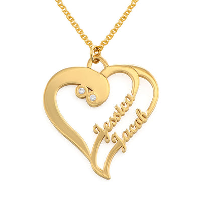 Custom Double Heart Name Necklace Personalized Sterling Silver 18K Gold Plated Customized Jewelry Gift for Women