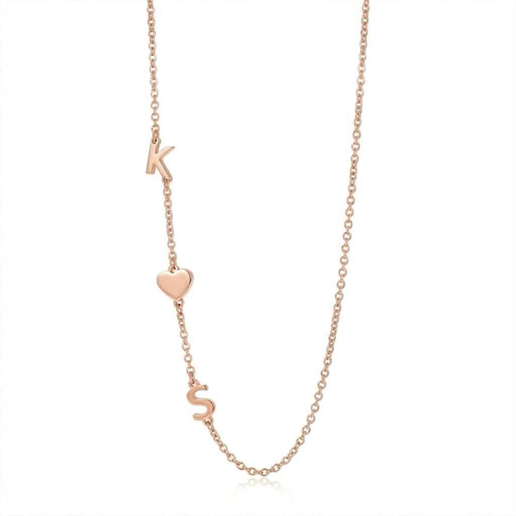 Dainty initial heart name necklace front view