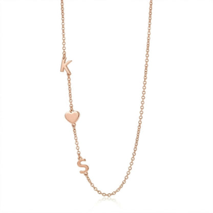 Dainty initial heart name necklace front view