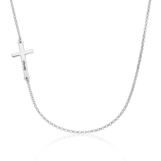 Personalized Sterling Silver Gold Plated Lock Simple Sideways Cross Pendant Choker Necklace Gift for Women