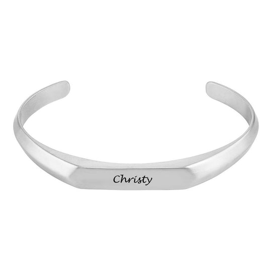 Personalized Engraved Men Narrow Cuff Bracelet Sterling Silver 925 for Him,Custom Engrave Name Mantra Text Minimalist Open Cuff Bangle