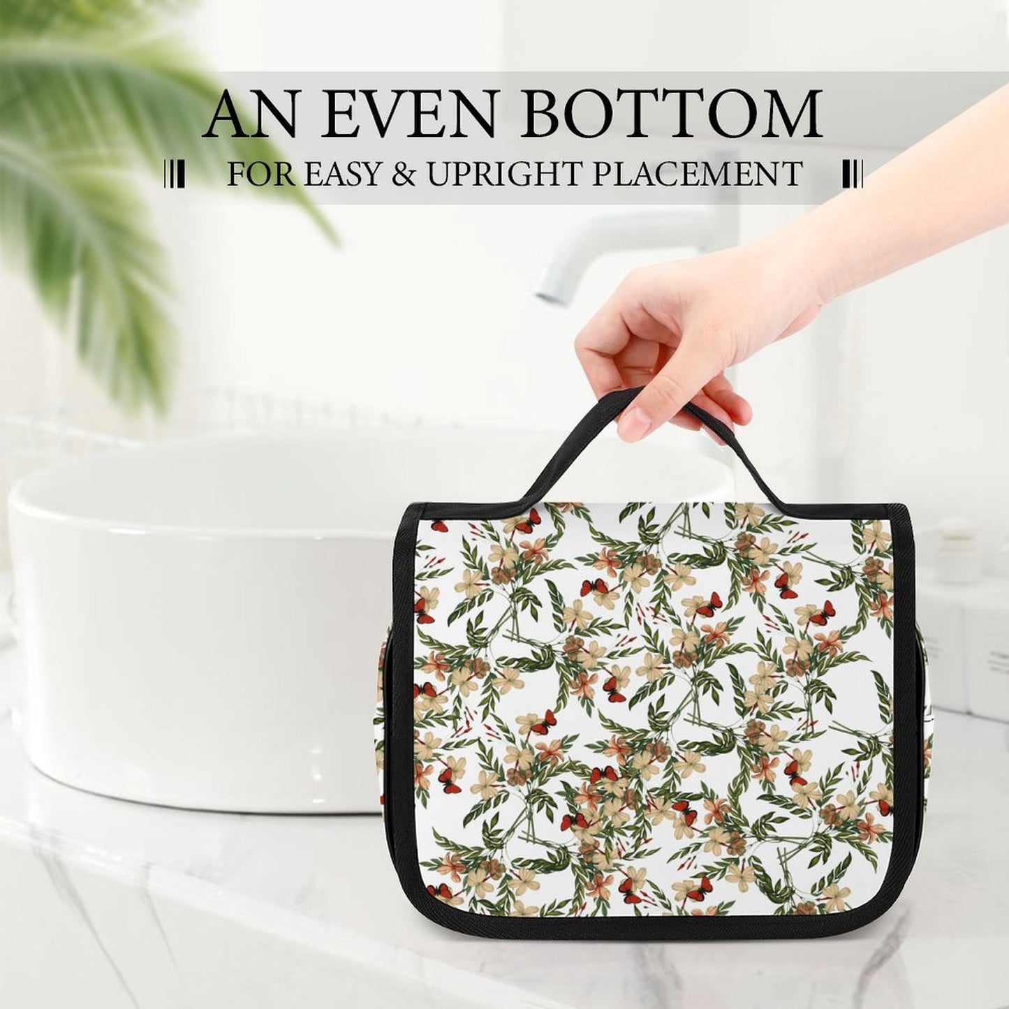 Design Your Own Cosmetic Bag sitting upright on a counter.
