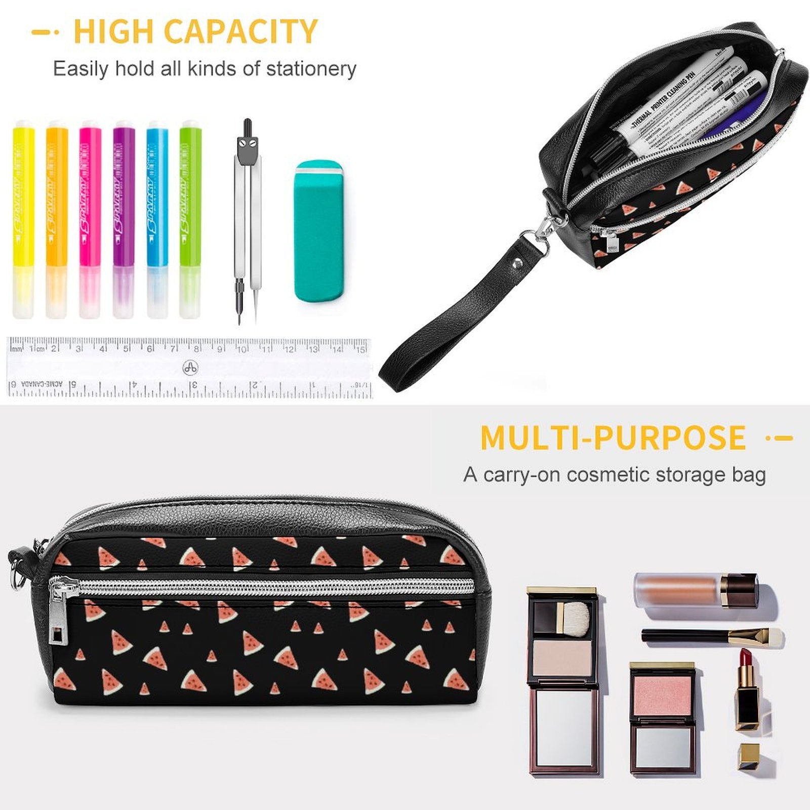 Design Your Own Makeup Bag showing compact storage for coins, cards, and keys.