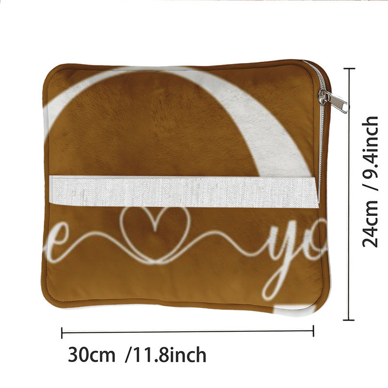 Dimensioned image of the folded 2-in-1 blanket-pillow