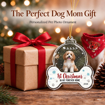 Personalized Dog Photo Christmas Ornament with Name and First Christmas Year - home decor display