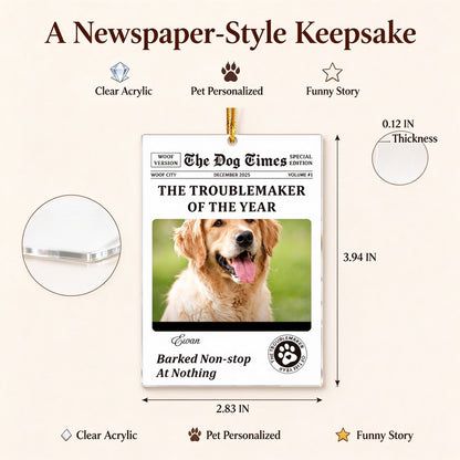 Personalized Dog Photo Christmas Ornament, Custom Pet Newspaper Keepsake - size or option details