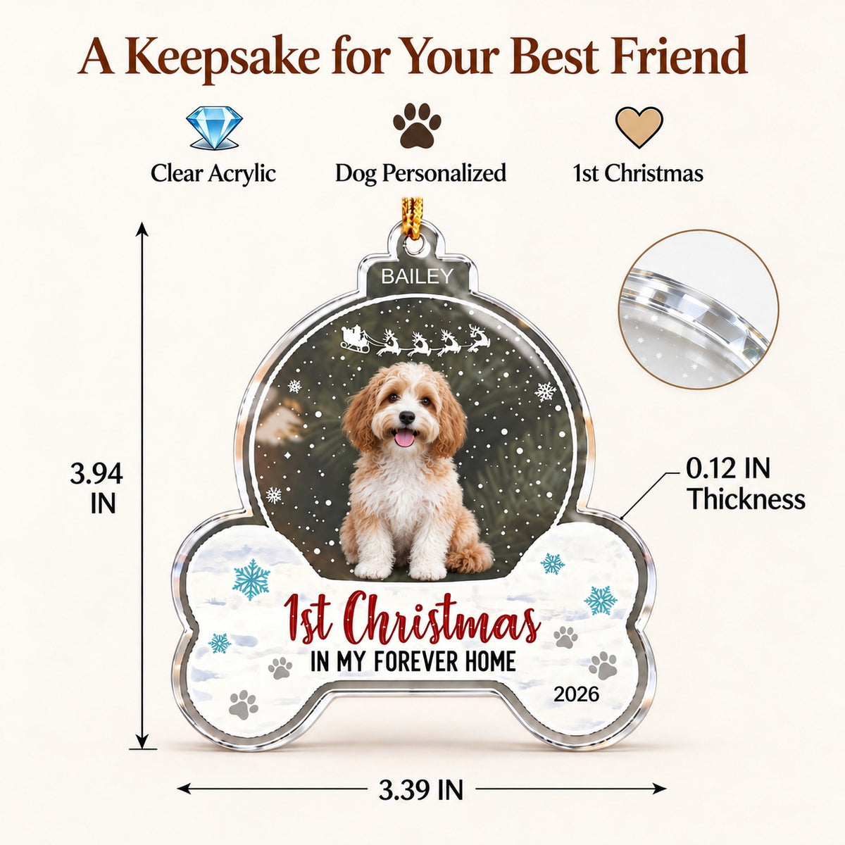 Personalized Dog Photo Christmas Ornament with Name and First Christmas Year - gift presentation