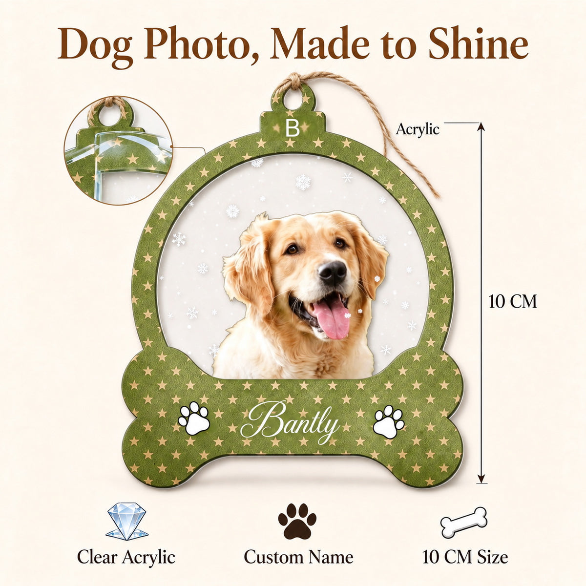 Personalized Dog Photo Christmas Ornament with Custom Name - custom options or details
