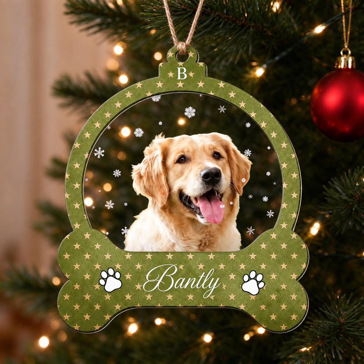 Personalized Dog Photo Christmas Ornament with Custom Name - lifestyle scene