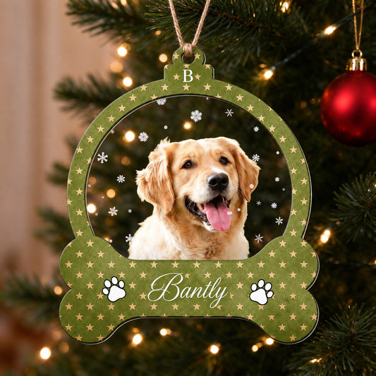 Personalized Dog Photo Christmas Ornament with Custom Name - lifestyle scene