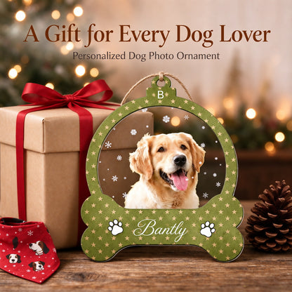 Personalized Dog Photo Christmas Ornament with Custom Name - centerpiece display