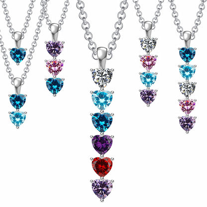 Sterling silver heart birthstone necklace from one to six birthstones.