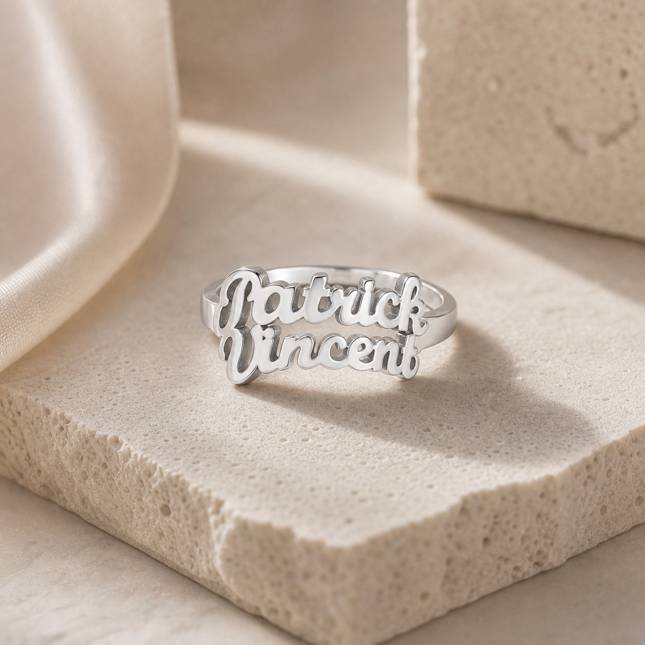 Custom personalized-double-name-script-ring scene view for p
