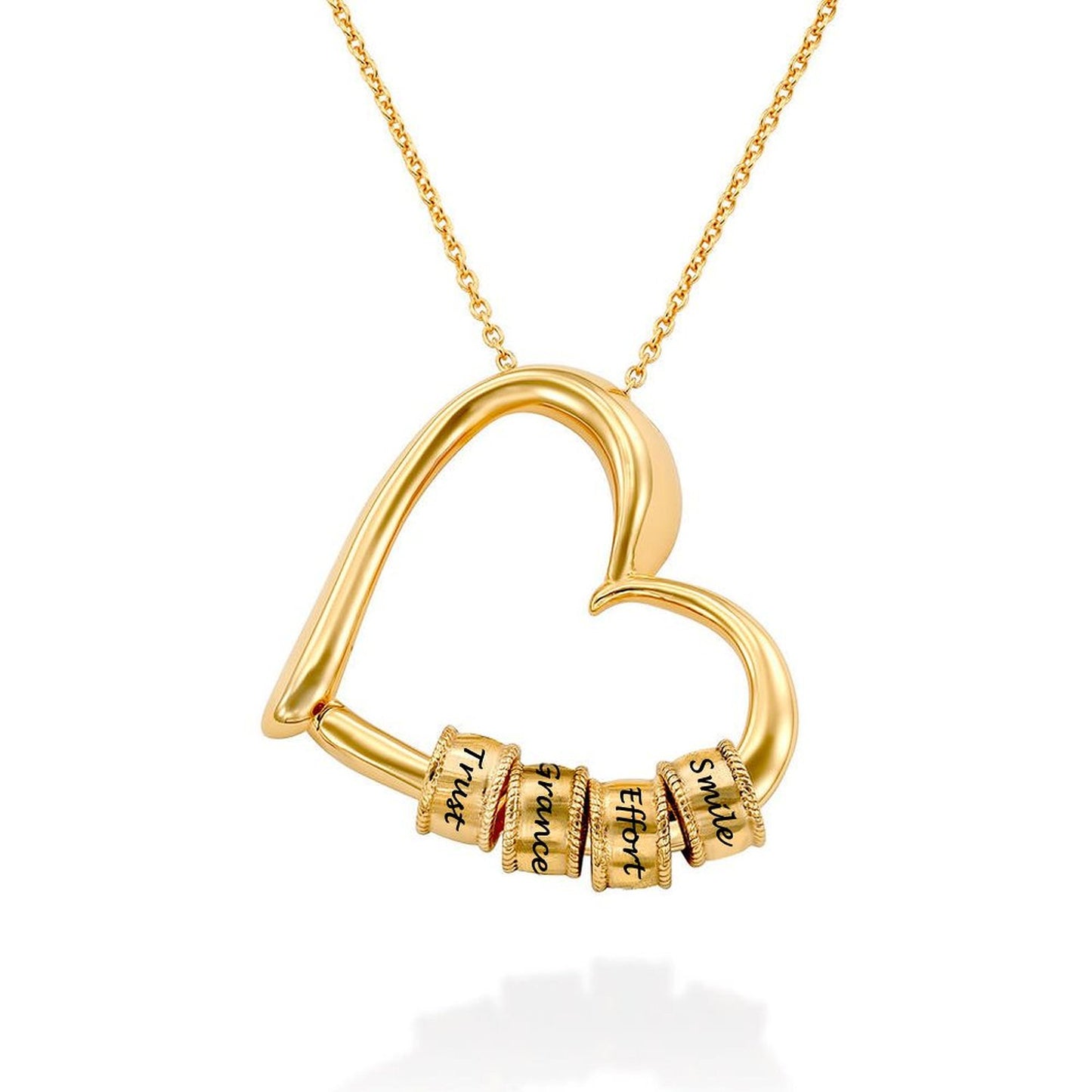 Personalized Heart Necklace with Engraved Stacking Beads Sterling Silver Gold Plated Necklace  for Women