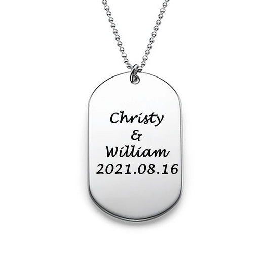 Personalized Sterling Silver Name Necklace for Men, Custom 18K Gold Plated Dog Tag Plain Pendant Necklace for Men Women