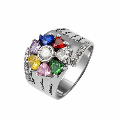 7 heart birthstone ring personalized gift for mother.