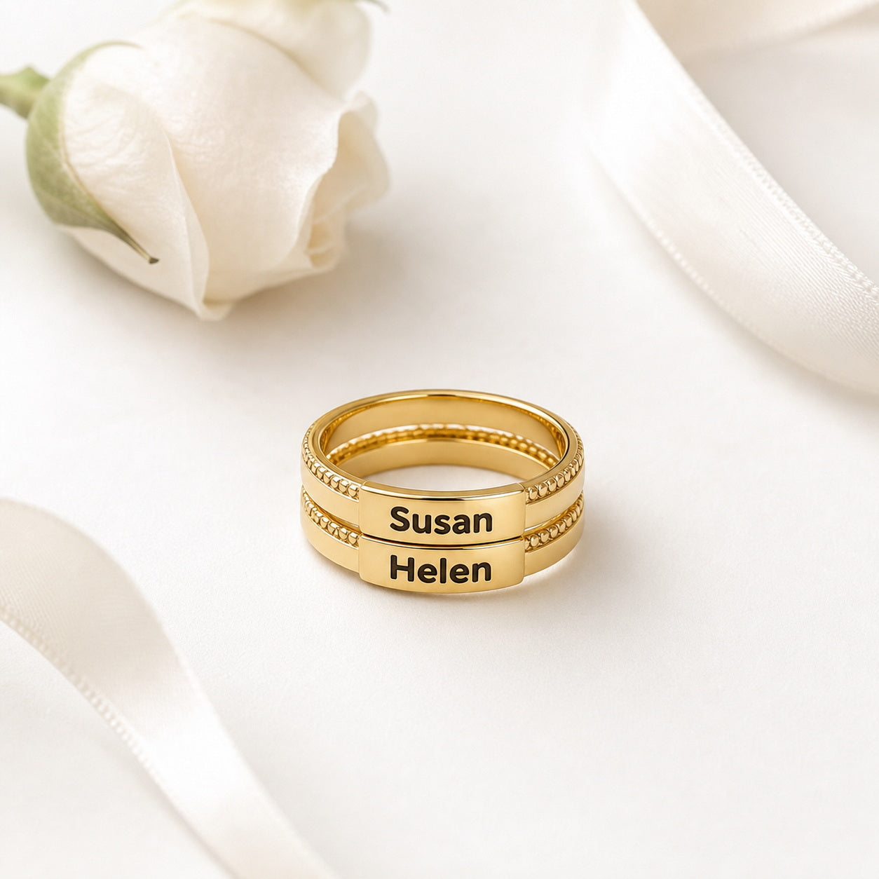 Engraved Family Ring detail view custom jewelry